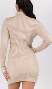 Rib knit mock neck mini dress