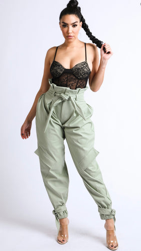 Waist tie paper bag pants